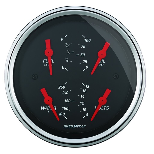 [ATM-1414] AutoMeter 3-3/8" QUAD GAUGE, 100 PSI/100-250 °F/8-18V/0-90 Ω, DESIGNER BLACK