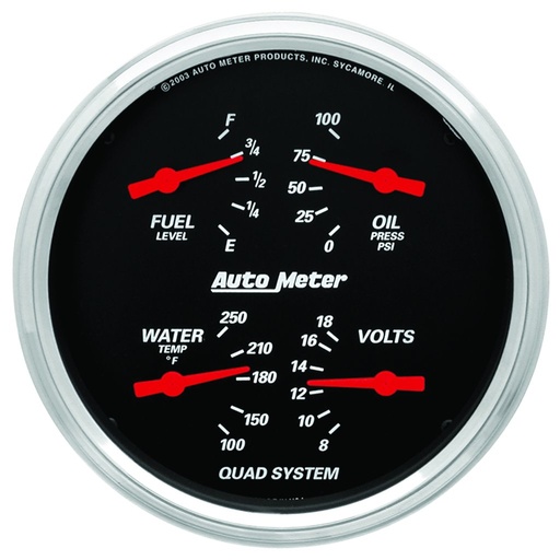 [ATM-1419] AutoMeter 5" QUAD GAUGE, 100 PSI/100-250 °F/8-18V/0-90 Ω, DESIGNER BLACK