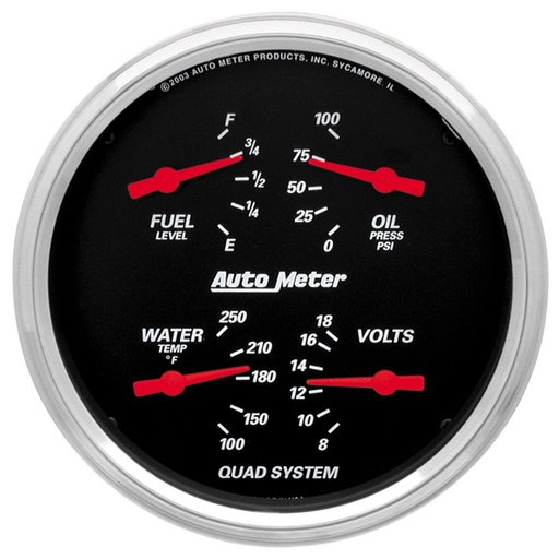 [ATM-1410] AutoMeter 5" QUAD GAUGE, 100 PSI/100-250 °F/8-18V/240-33 Ω, DESIGNER BLACK