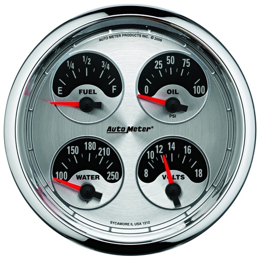 [ATM-1225] AutoMeter 5" QUAD GAUGE, 100 PSI/100-250 °F/8-18V/0-90 Ω, AMERICAN MUSCLE
