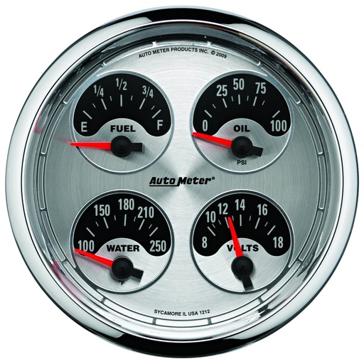 [ATM-1212] AutoMeter 5" QUAD GAUGE, 100 PSI/100-250 °F/8-18V/240-33 Ω, AMERICAN MUSCLE
