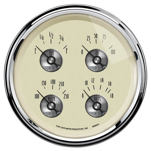 [ATM-2009] AutoMeter 5" QUAD GAUGE, 100 PSI/100-250 °F/8-18V/0-90 Ω, PRESTIGE ANTIQUE IVORY