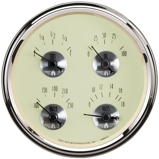 [ATM-2010] AutoMeter 5" QUAD GAUGE, 100 PSI/100-250 °F/8-18V/240-33 Ω, PRESTIGE ANTIQUE IVORY