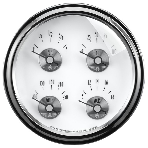 [ATM-2020] AutoMeter 5" QUAD GAUGE, 100 PSI/100-250 °F/8-18V/0-90 Ω, PRESTIGE PEARL
