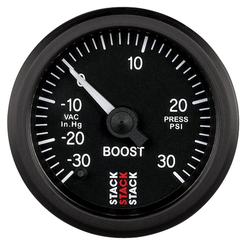 [ATM-ST3312] AutoMeter 52MM, BOOST PRESS, PRO STEPPER,, BLK, -30INHG TO +30PSI, INCL. T-FITTING
