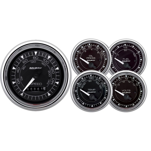 [ATM-9708] AutoMeter 5 PC. GAUGE KIT, 3-3/8" & 2-1/16", ELEC. SPEEDOMETER, CHRONO CHROME