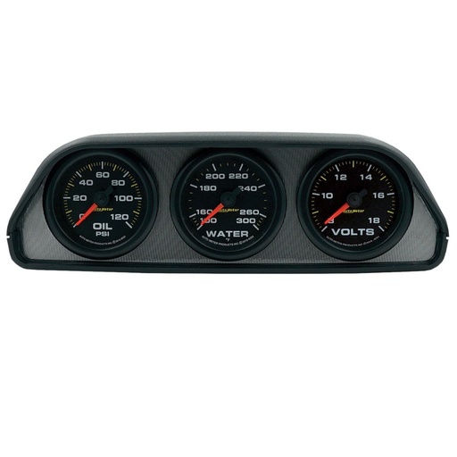 [ATM-7060] AutoMeter GAUGE KIT, DASH POD MOUNT, OILP/WTMP/VOLT, 2-1/16", 100PSI/300°F/18V, BLK DIAL, BLK BZL, EEG