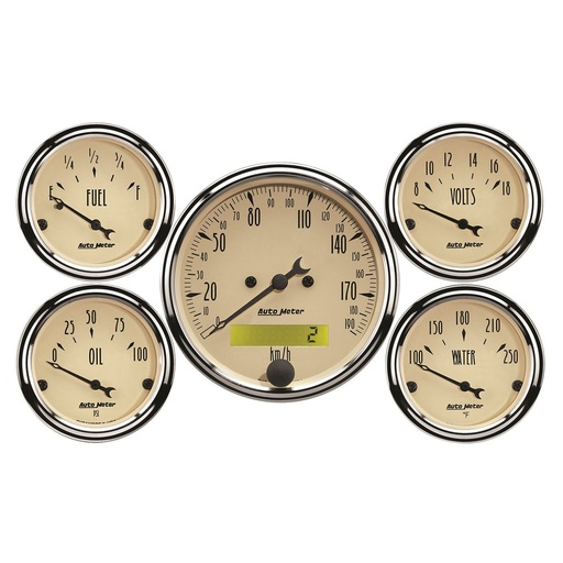 [ATM-1809-M] AutoMeter 5 PC. GAUGE KIT, 3-1/8" & 2-1/16", ELECTRIC SPEEDOMETER, KM/H, ANTIQUE BEIGE
