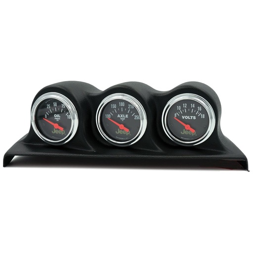 [ATM-8200] AutoMeter GAUGE KIT, 3 PC, WRANGLER (JK) 07-10, OIL PSI/AXLE TEMP/VOLT, 100PSI/250°F/18V, BLK DIAL, CHROME BZL, JEEP