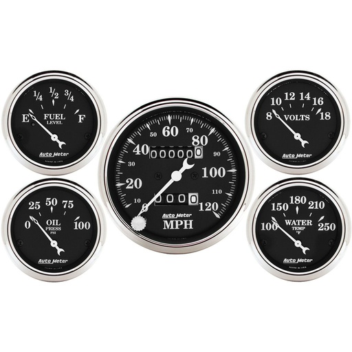[ATM-1708] AutoMeter 5 PC. GAUGE KIT, 3-1/8" & 2-1/16", MECHANICAL SPEEDOMETER, OLD TYME BLACK