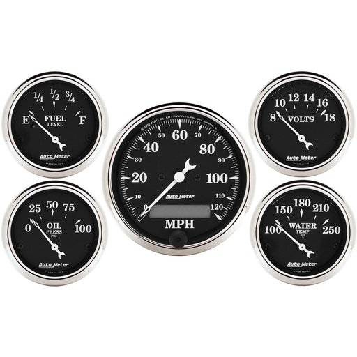 [ATM-1709] AutoMeter 5 PC. GAUGE KIT, 3-1/8" & 2-1/16", ELECTRIC SPEEDOMETER, OLD TYME BLACK