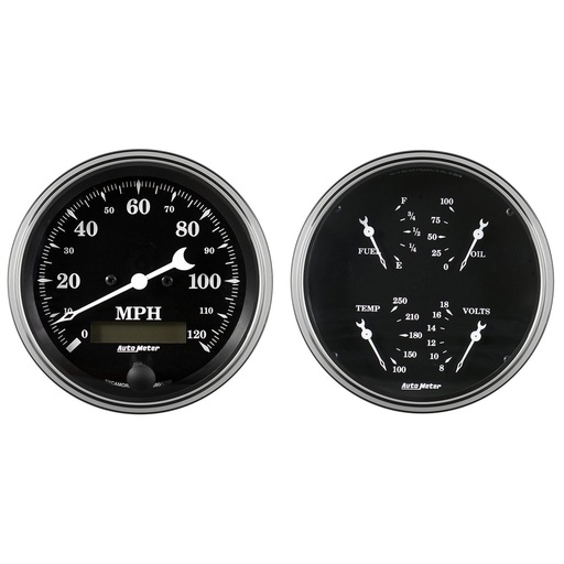 [ATM-1703] AutoMeter 2 PC. GAUGE KIT, 5" QUAD & SPEEDO, ELECTRIC, 240-33 Ω, OLD TYME BLACK