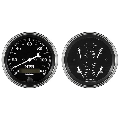 [ATM-1700] AutoMeter 2 PC. GAUGE KIT, 3-3/8" QUAD & SPEEDO, ELECTRIC, 240-33 Ω, OLD TYME BLACK