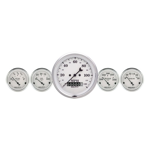 [ATM-1640] AutoMeter 5 PC. GAUGE KIT, 3-3/8" & 2-1/16", ELECTRIC SPEEDOMETER, OLD TYME WHITE