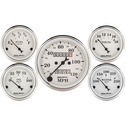 [ATM-1601] AutoMeter 5 PC. GAUGE KIT, 3-1/8" & 2-1/16", MECHANICAL SPEEDOMETER, OLD TYME WHITE