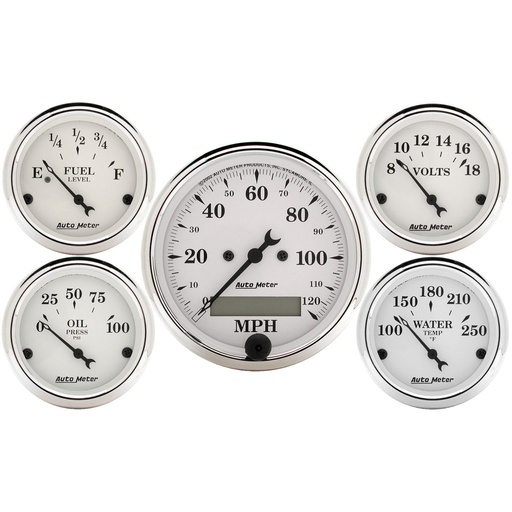 [ATM-1602] AutoMeter 5 PC. GAUGE KIT, 3-1/8" & 2-1/16", ELECTRIC SPEEDOMETER, OLD TYME WHITE