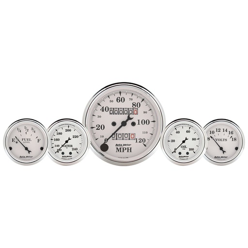 [ATM-1611] AutoMeter 5 PC. GAUGE KIT, 3-1/8" & 2-1/16", MECHANICAL SPEEDOMETER, WTMP & OILP, OLD TYME WHT
