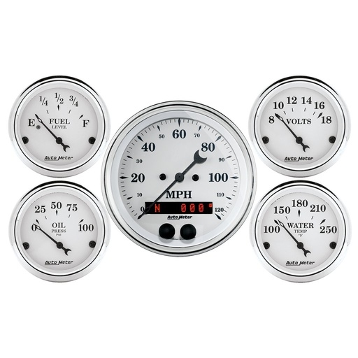 [ATM-1650] AutoMeter 5 PC. GAUGE KIT, 3-3/8" & 2-1/16", GPS SPEEDOMETER, OLD TYME WHITE