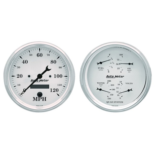 [ATM-1603] AutoMeter 2 PC. GAUGE KIT, 5" QUAD & SPEEDO, ELECTRIC, 240-33 Ω, OLD TYME WHITE
