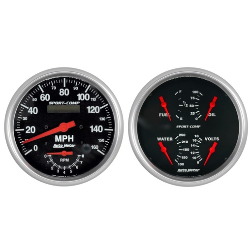 [ATM-3505] AutoMeter 2 PC. GAUGE KIT, 5" QUAD & TACH/SPEEDO, 240-33 Œ©, SPORT-COMP