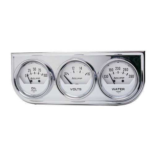 [ATM-2325] AutoMeter GAUGE CONSOLE, OILP/WTMP/VOLT, 2-1/16", 100 PSI/280 °F/16V, WHT DIAL, CHROME BZL, AG