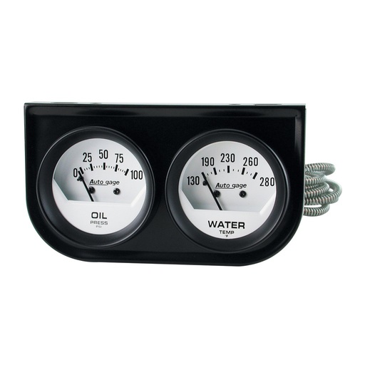 [ATM-2323] AutoMeter GAUGE CONSOLE, OILP/WTMP, 2-1/16", 100 PSI/280 °F, WHT DIAL, BLK BZL, SHORT SWEEP, AUTOGAGE