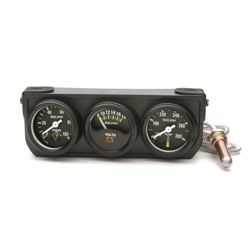[ATM-2396] AutoMeter GAUGE CONSOLE, OILP/WTMP/VOLT, 1.5", 100 PSI/280 °F/18V, MECH BLK DIAL, BLK BZL, AG