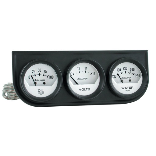 [ATM-2324] AutoMeter GAUGE CONSOLE, OILP/WTMP/VOLT, 2-1/16", 100 PSI/280 °F/16V, WHT DIAL, BLK BZL, AG