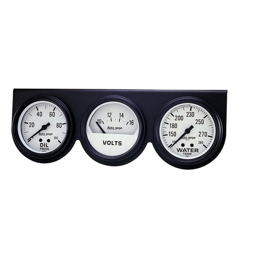 [ATM-2328] AutoMeter GAUGE CONSOLE, OILP/WTMP/VOLT, 2-5/8", 100 PSI/280 °F/16V, WHT DIAL, BLK BZL, AG