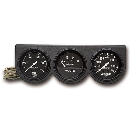 [ATM-2398] AutoMeter GAUGE CONSOLE, OILP/WTMP/VOLT, 2-5/8", 100 PSI/280 °F/16V, BLK DIAL, BLK BZL, AG