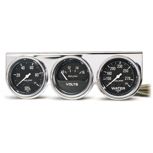 [ATM-2399] AutoMeter GAUGE CONSOLE, OILP/WTMP/VOLT, 2-5/8", 100 PSI/280 °F/16V, BLK DIAL, CHROME BZL, AG