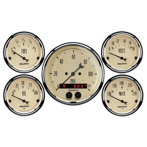 [ATM-1850] AutoMeter 5 PC. GAUGE KIT, 3-3/8" & 2-1/16", GPS SPEEDOMETER, ANTIQUE BEIGE