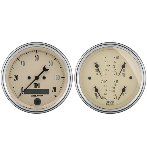 [ATM-1800] AutoMeter 2 PC. GAUGE KIT, 3-3/8" QUAD & SPEEDO, ELECTRIC, 240-33 Ω, ANTIQUE BEIGE