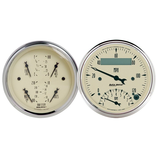 [ATM-1820] AutoMeter 2 PC. GAUGE KIT, 3-3/8" QUAD & TACH/SPEEDO, 240-33 Œ©, ANTIQUE BEIGE