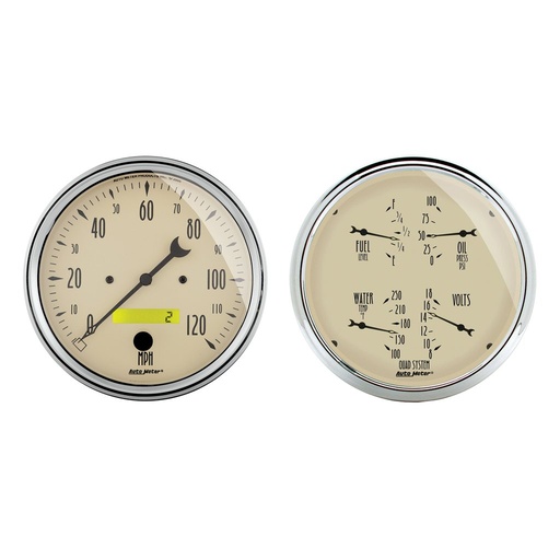 [ATM-1803] AutoMeter 2 PC. GAUGE KIT, 5" QUAD & SPEEDO, ELECTRIC, 240-33 Ω, ANTIQUE BEIGE