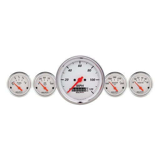 [ATM-1340] AutoMeter 5 PC. GAUGE KIT, 3-3/8" & 2-1/16", ELECTRIC SPEEDOMETER, ARCTIC WHITE