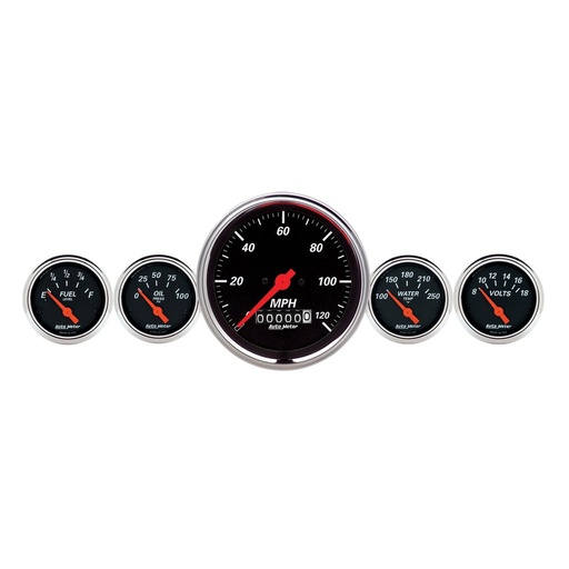 [ATM-1440] AutoMeter 5 PC. GAUGE KIT, 3-3/8" & 2-1/16", ELECTRIC SPEEDOMETER, DESIGNER BLACK