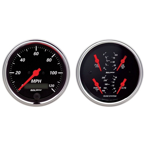 [ATM-1408] AutoMeter 2 PC. GAUGE KIT, 3-3/8" QUAD & SPEEDO, ELECTRIC, 240-33 Ω, DESIGNER BLACK