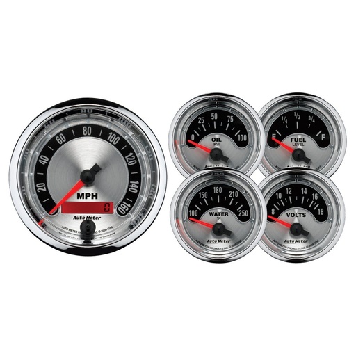 [ATM-1202] AutoMeter 5 PC. GAUGE KIT, 3-3/8" & 2-1/16", ELECTRIC SPEEDOMETER, AMERICAN MUSCLE
