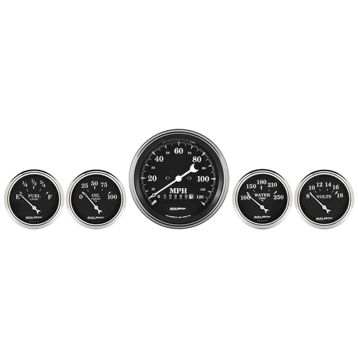 [ATM-1740] AutoMeter 5 PC. GAUGE KIT, 3-3/8" & 2-1/16", ELECTRIC SPEEDOMETER, OLD TYME BLACK