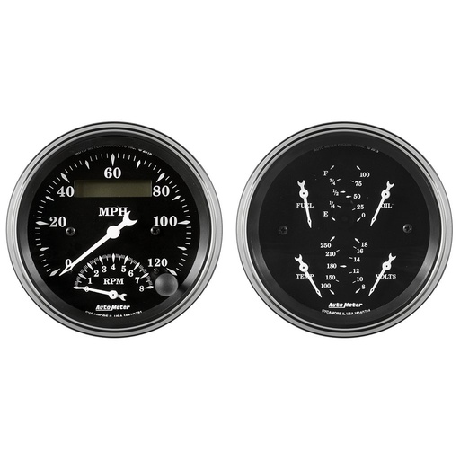 [ATM-1720] AutoMeter 2 PC. GAUGE KIT, 3-3/8" QUAD & TACH/SPEEDO, ELECTRIC, 240-33 Œ©, OLD TYME BLACK