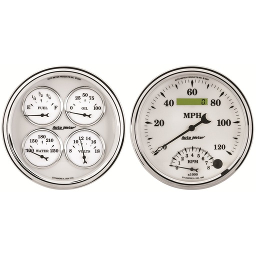 [ATM-1203] AutoMeter 2 PC. GAUGE KIT, 5" QUAD & SPEEDOMETER, 240-33 Ω, OLD TYME WHITE II