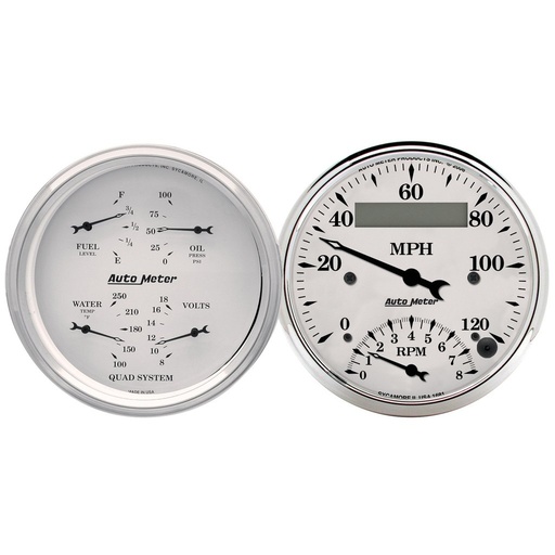 [ATM-1620] AutoMeter 2 PC. GAUGE KIT, 3-3/8" QUAD & TACH/SPEEDO, ELECTRIC, 240-33 Œ©, OLD TYME WHITE