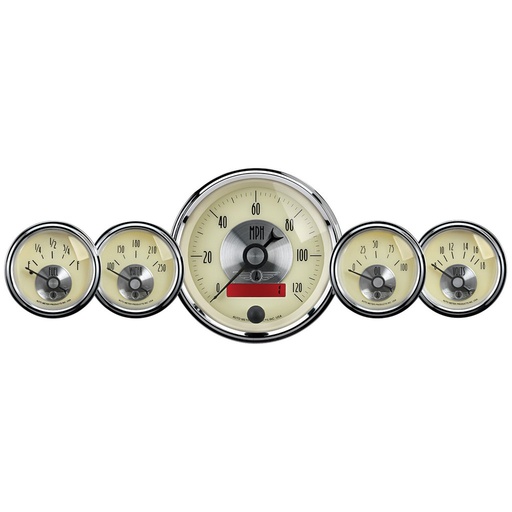 [ATM-2000] AutoMeter 5 PC. GAUGE KIT, 3-3/8" & 2-1/16", ELECTRIC SPEEDO W/LCD ODO, PRESTIGE ANTQ. IVORY