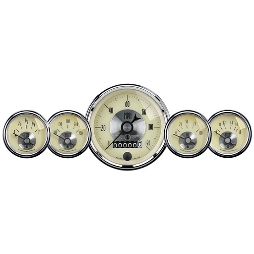 [ATM-2002] AutoMeter 5 PC. GAUGE KIT, 3-3/8" & 2-1/16", ELECTRIC SPEEDO W/WHEEL ODO, PRESTIGE ANTQ. IVORY