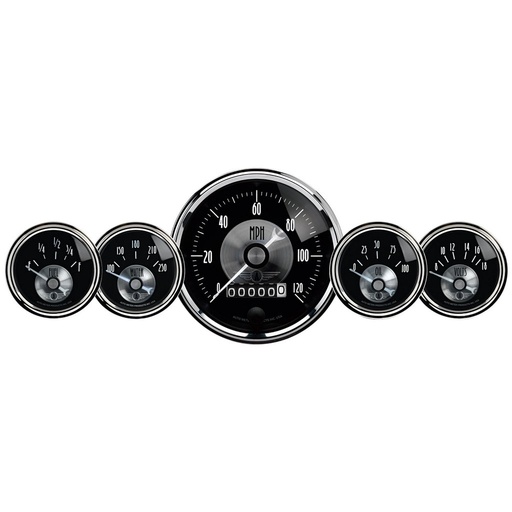 [ATM-2003] AutoMeter 5 PC. GAUGE KIT, 3-3/8" & 2-1/16", ELECTRIC SPEEDO W/WHEEL ODO, PRESTIGE BLK. DIAMOND