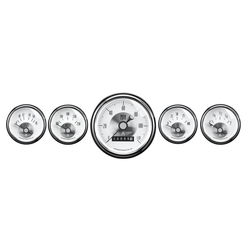 [ATM-2007] AutoMeter 5 PC. GAUGE KIT, 3-3/8" & 2-1/16", ELECTRIC SPEEDO W/ WHEEL ODO, PRESTIGE PEARL