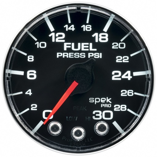 [ATM-P316318] AutoMeter 2-1/16" FUEL PRESSURE, 0-30 PSI, STEPPER MOTOR, SPEK-PRO, BLACK/CHROME, FLAT ANTIGLARE LENS