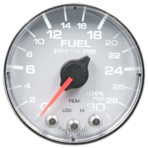 [ATM-P316118] AutoMeter 2-1/16" FUEL PRESSURE, 0-30 PSI, STEPPER MOTOR, SPEK-PRO, WHITE DIAL, CHROME BEZEL, FLAT ANTIGLARE LENS