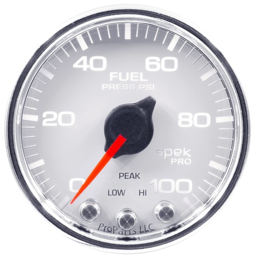 [ATM-P31411] AutoMeter 2-1/16" FUEL PRESSURE, 0-100 PSI, STEPPER MOTOR, SPEK-PRO, WHITE DIAL, CHROME BEZEL, CLEAR LENS